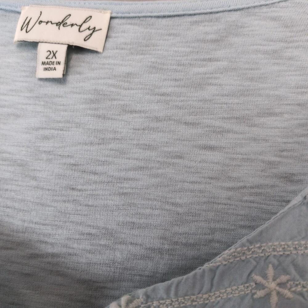 Wonderly Soft Blue Snowflake Embroidered Blouse Top Womens Plus Sz 2X Tassel Tie - Picture 10 of 10